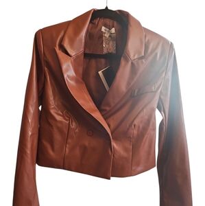 Elegant Women's Tan Faux Leather Blazer